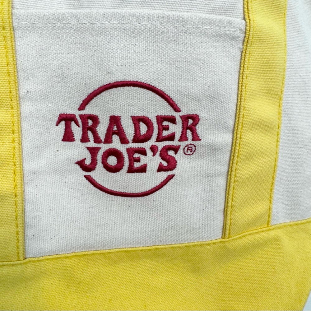 Trader Joe's Yellow and Cream Mini Tote Bag - Picture 2 of 6